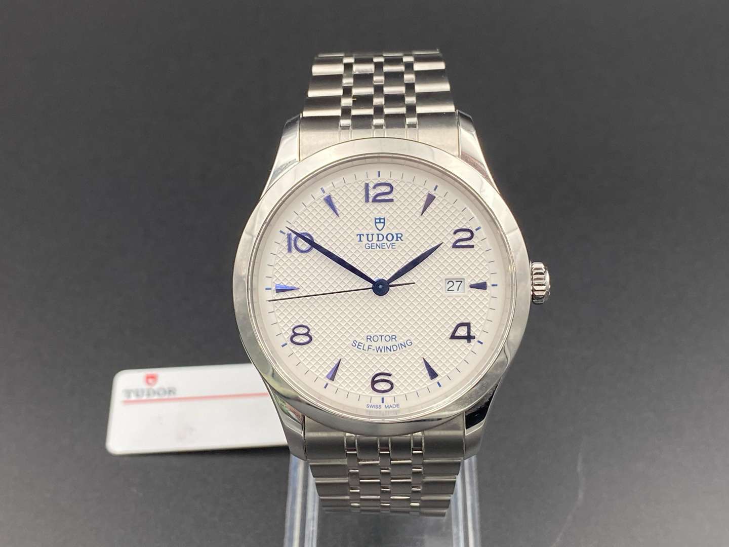 <p>TUDOR, GENEVE, stainless steel, center seconds, calendar wristwatch, Model 91650, 9TN1750</p>