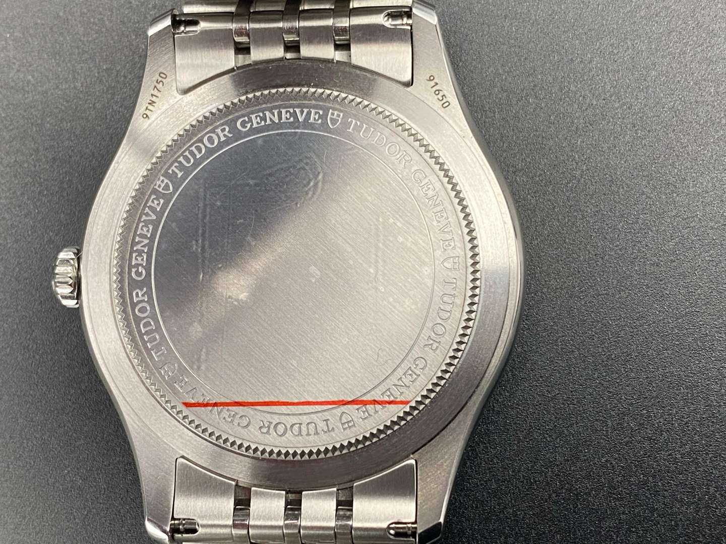 <p>TUDOR, GENEVE, stainless steel, center seconds, calendar wristwatch, Model 91650, 9TN1750</p>