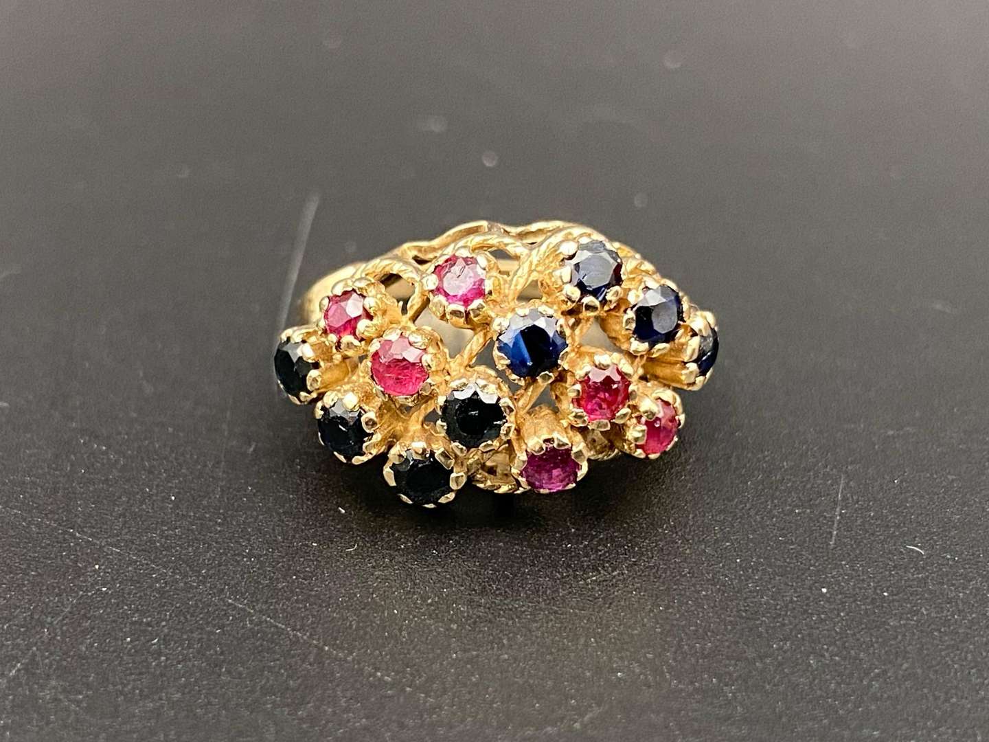 <p>Ruby & Sapphire 9ct yellow gold ring</p>