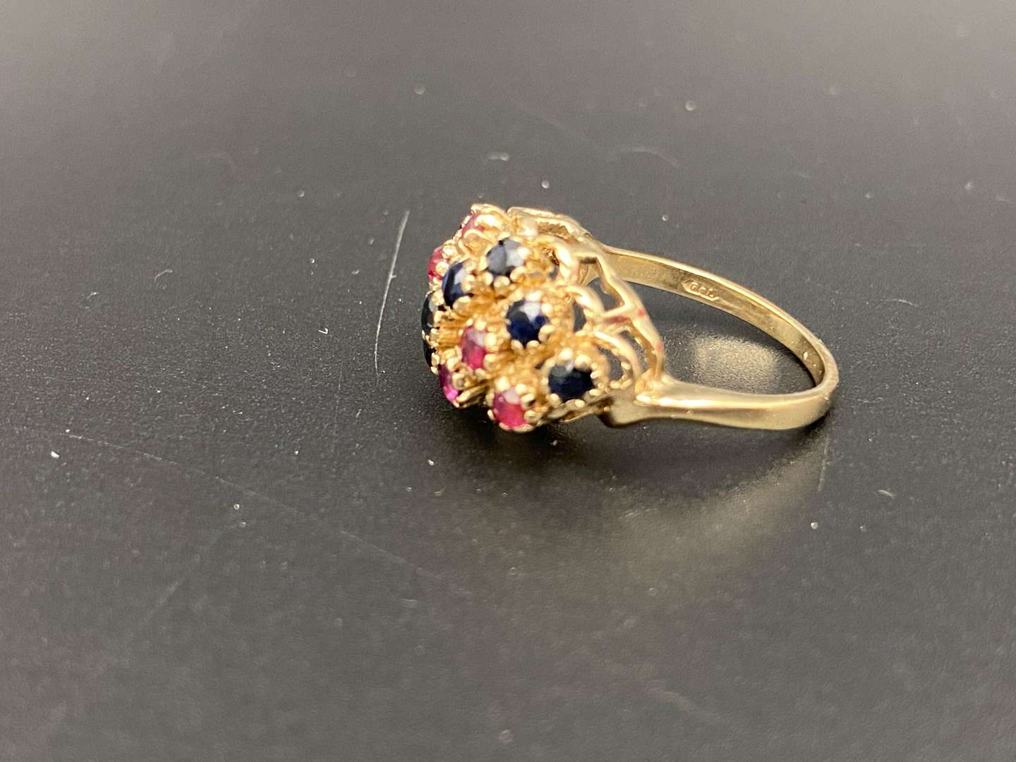 <p>Ruby & Sapphire 9ct yellow gold ring</p>