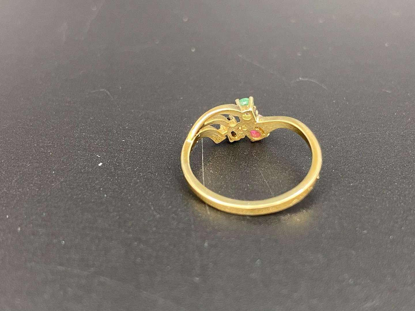 <p>An Emerald Ruby & Sapphire 9ct gold ring</p>