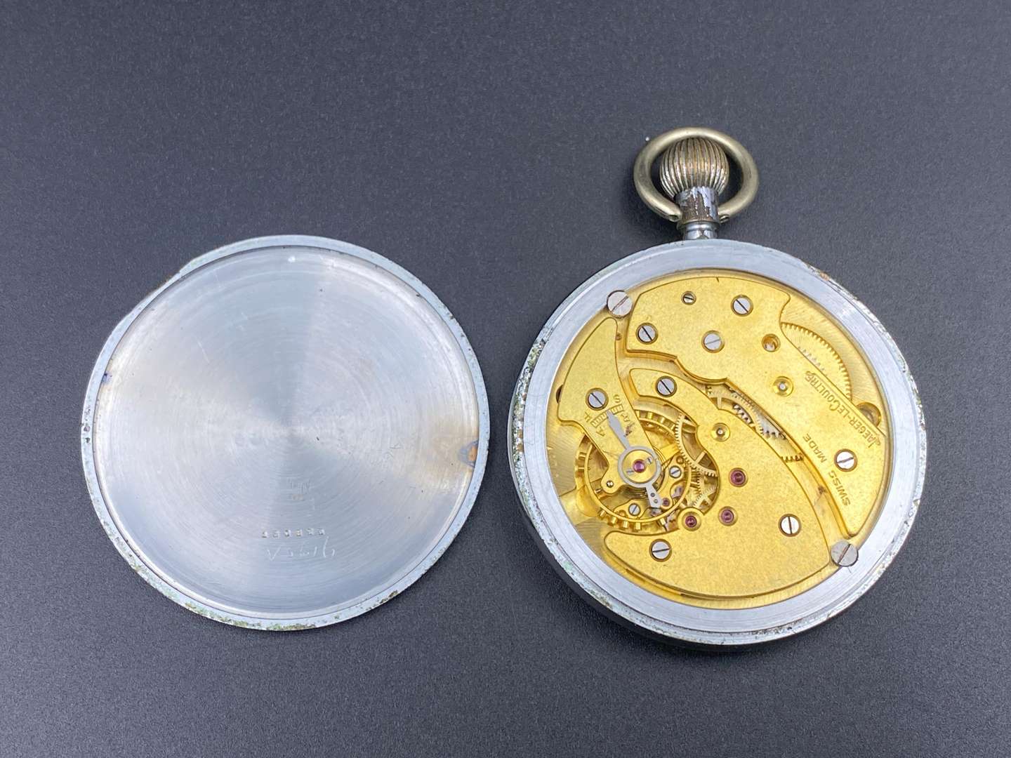 <p>JAEGER-LE COULTRE, mid 20th century, chrome plated, Government Issue pocket watch, GSTP, F010185,</p>