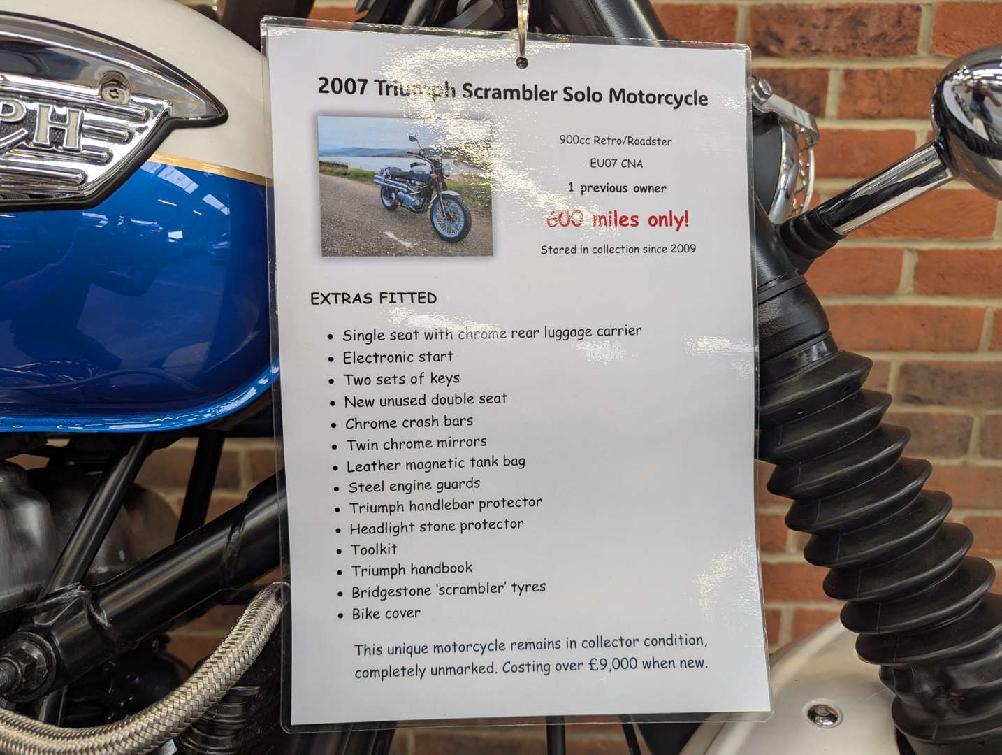 <p>2007 TRIUMPH BONNEVILLE SCRAMBLER 600 MILES</p>