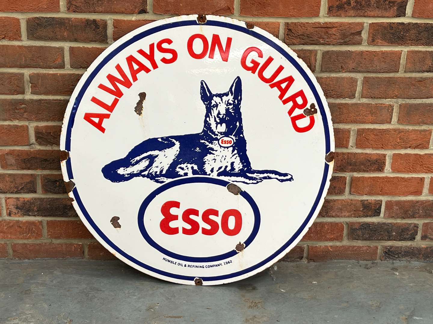 <p>Esso Always On Guard Circular Enamel Sign</p>