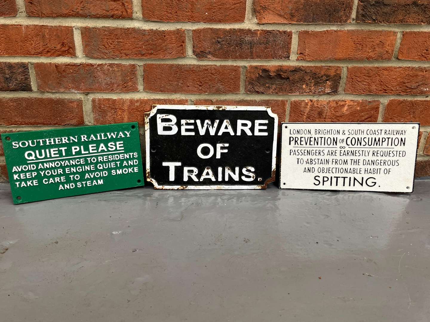 <p>Three Cast Iron Railways Signs</p>