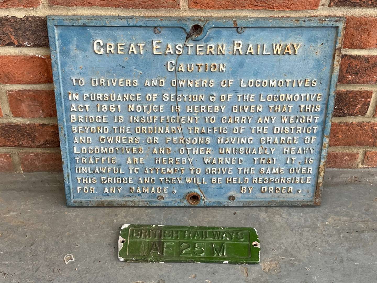 <p>Great Eastern Railway Caution Cast Iron Sign and British Railways Plate (2)</p>