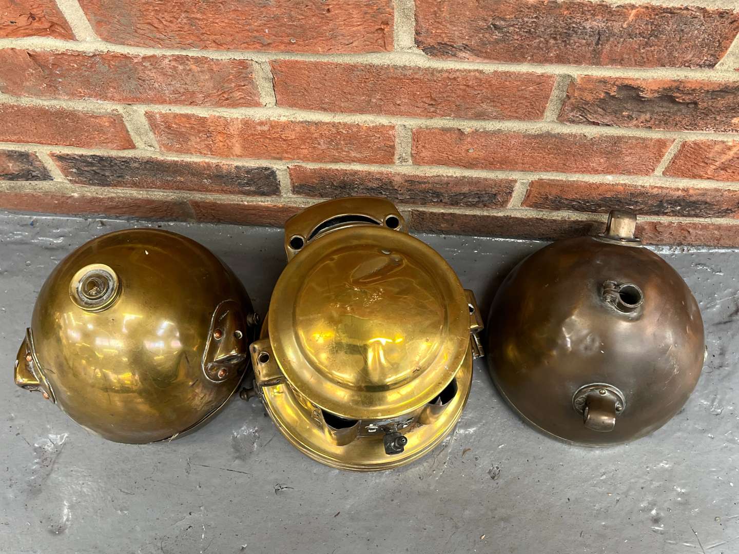 <p>Three Brass Car Lamps</p>