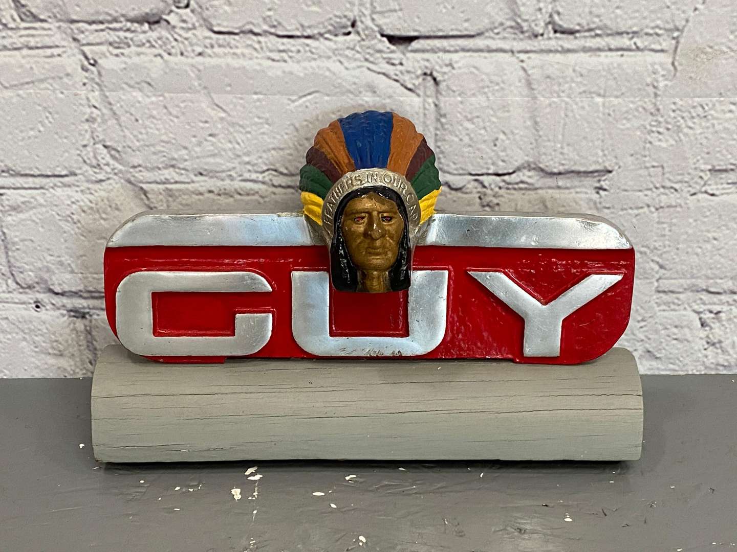<p>GUY, a mid 20th century cast aluminum commercial vehicle mascot,</p>
