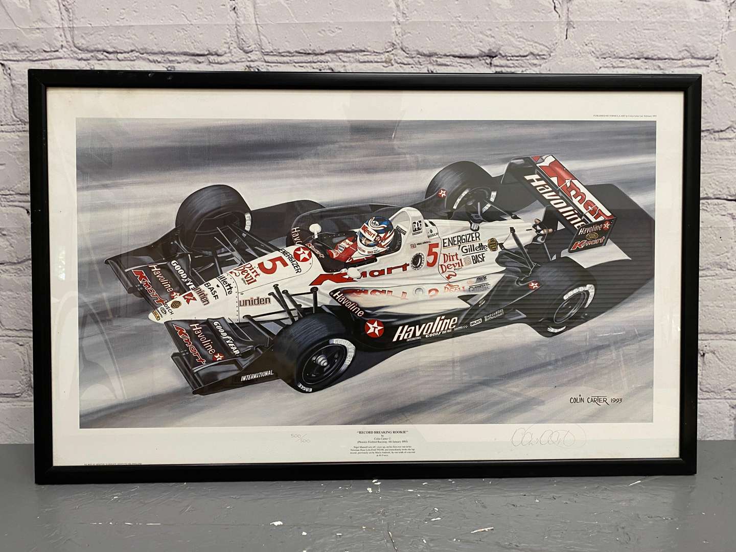 <p>Four various framed Colin Carted F1 related prints</p>