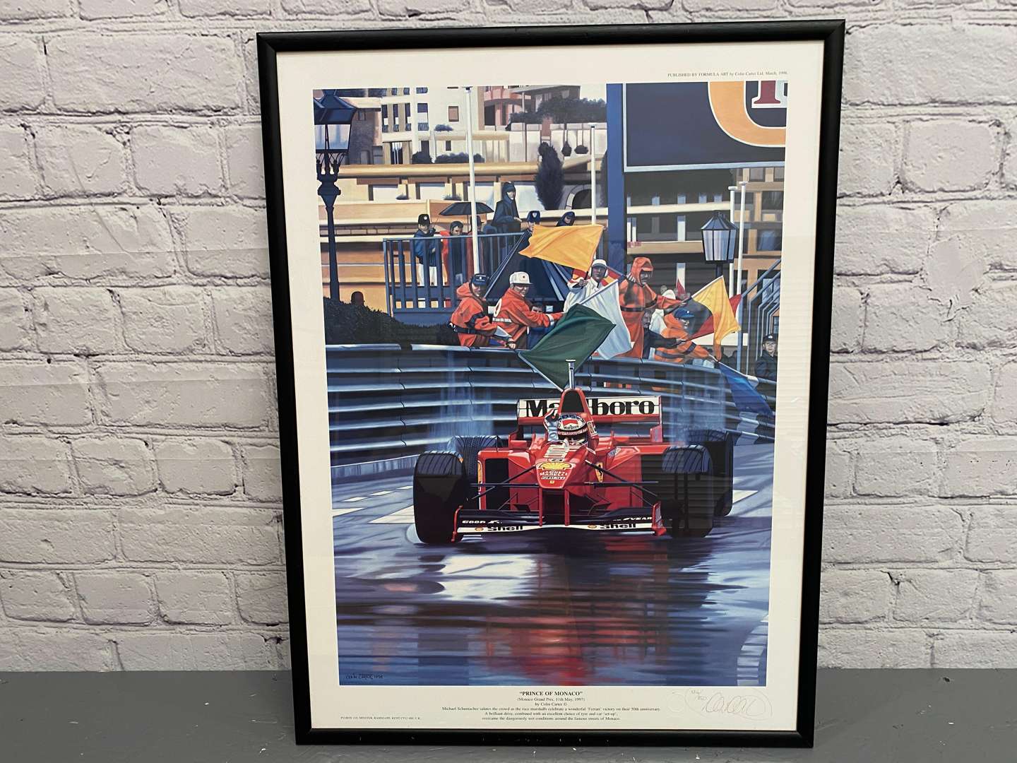 <p>Four various framed Colin Carted F1 related prints</p>