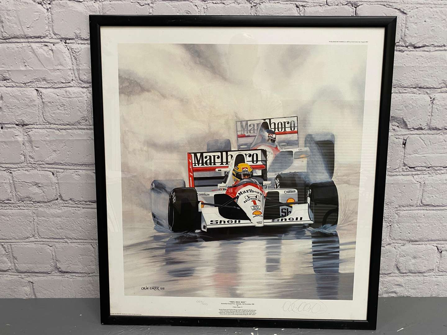<p>Four various framed Colin Carted F1 related prints</p>