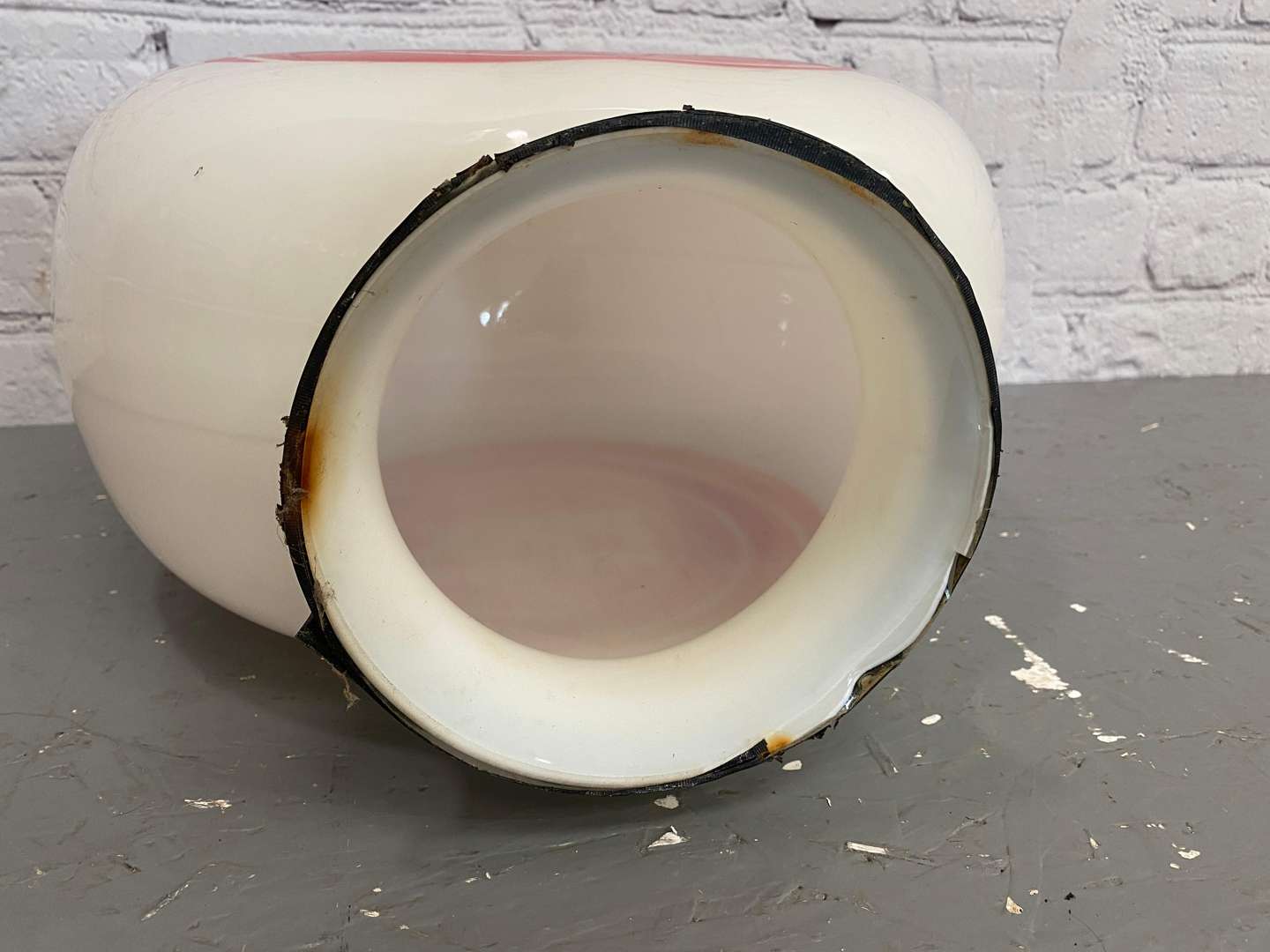 <p>Pink Paraffin, a mid 20th century opaque glass globe,</p>