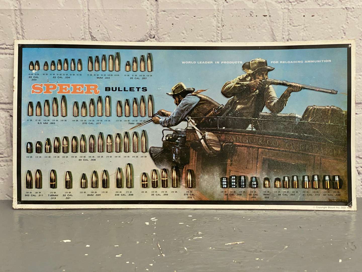 <p>Speer Bullets, a late 20th century, embossed and printed tin sign,</p>
