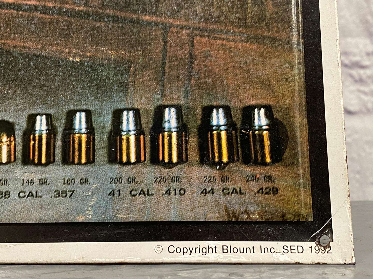 <p>Speer Bullets, a late 20th century, embossed and printed tin sign,</p>