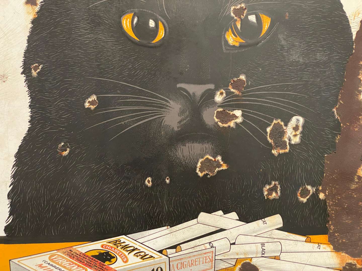 <p>Black Cat, Virginia Cigarettes, a 1930's, original enamel and steel sign,</p>