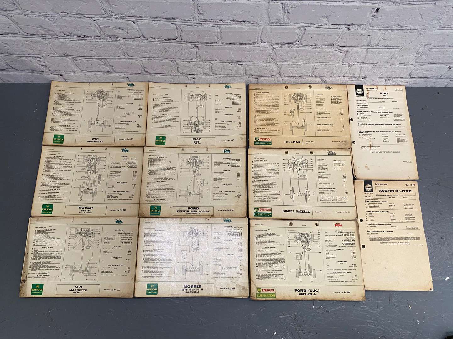 <p>A mixed lot comprising various workshop lubrication charts,</p>