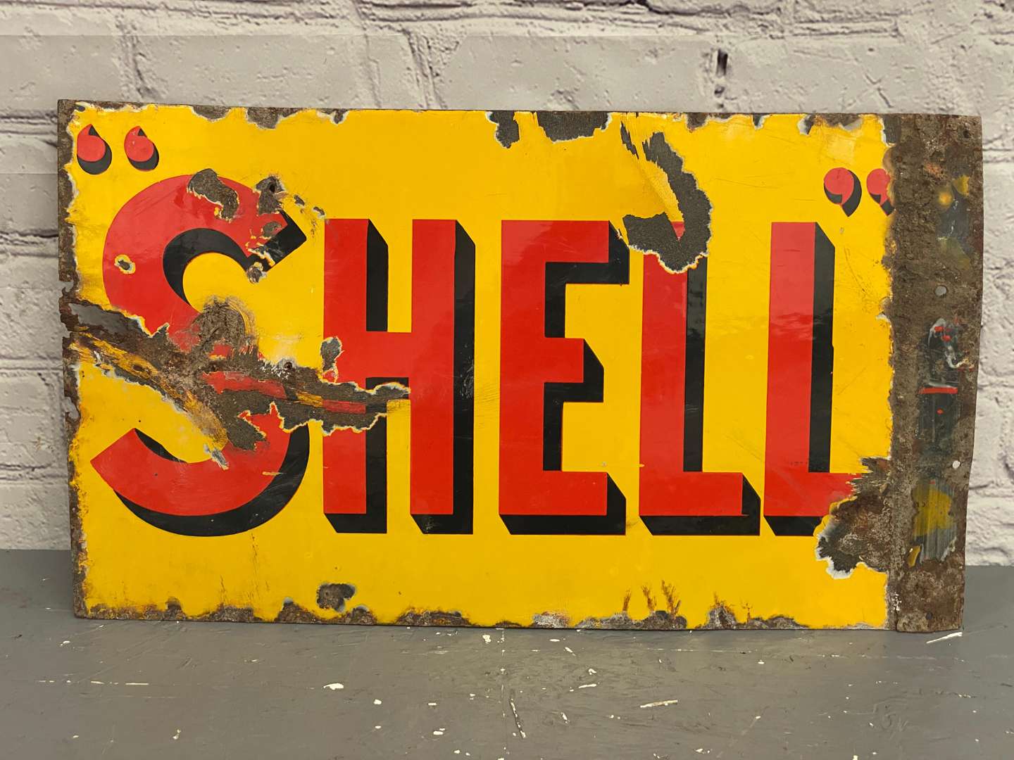 <p>Shell, an early 20th century, double sided, steel and enamel flange sign,</p>