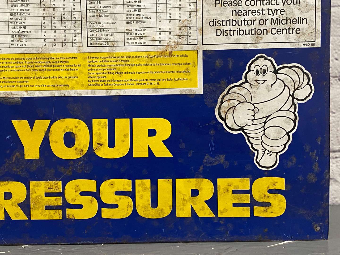 <p>Michelin, a 1969, a printed tin Tyre Pressure forecourt sign,&nbsp;</p>