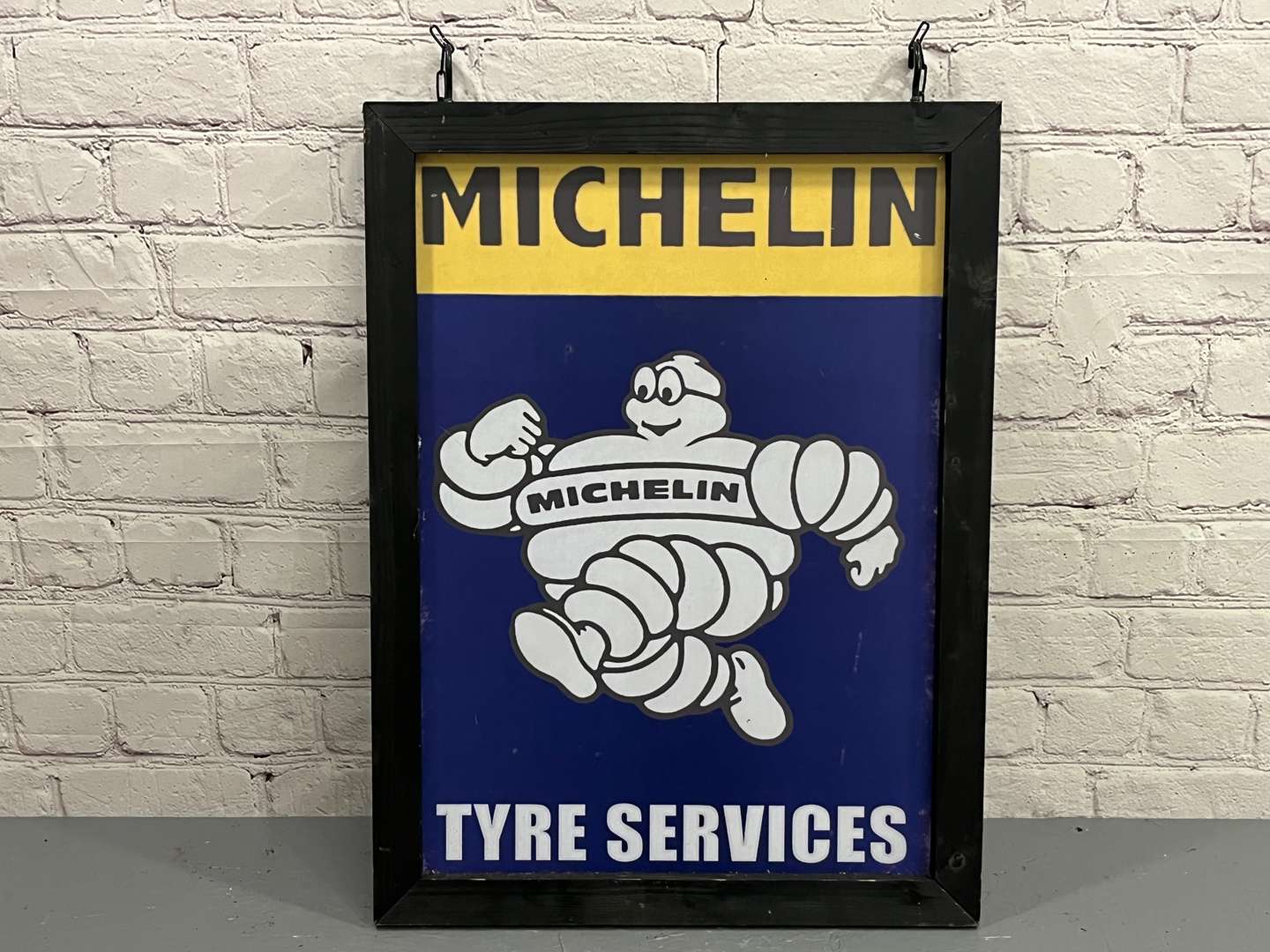 <p>Michelin Tyre Services Wooden Framed Metal Sign</p>