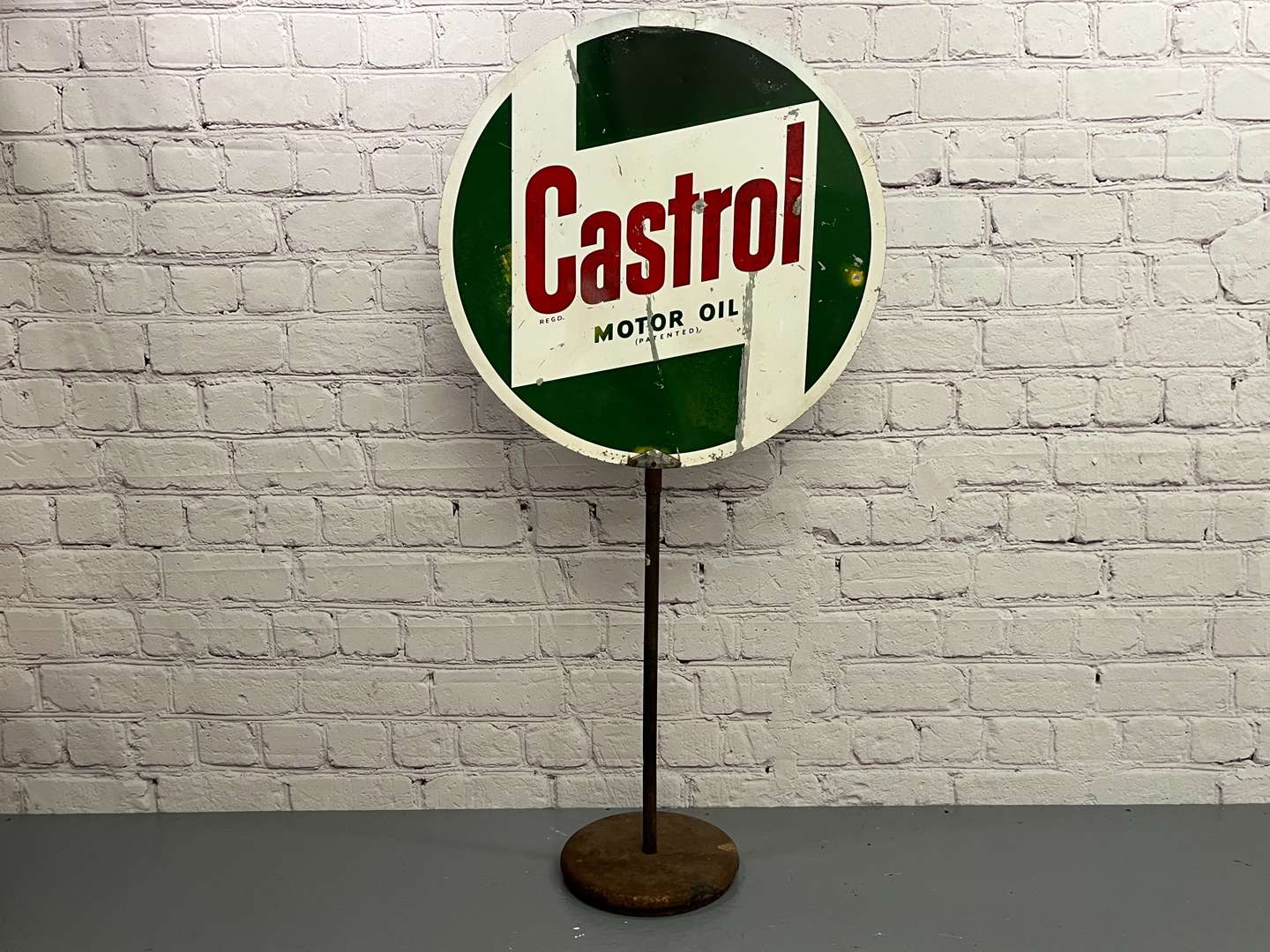 <p>Castrol Aluminium Circular Sign on Cast Stand&nbsp;</p>