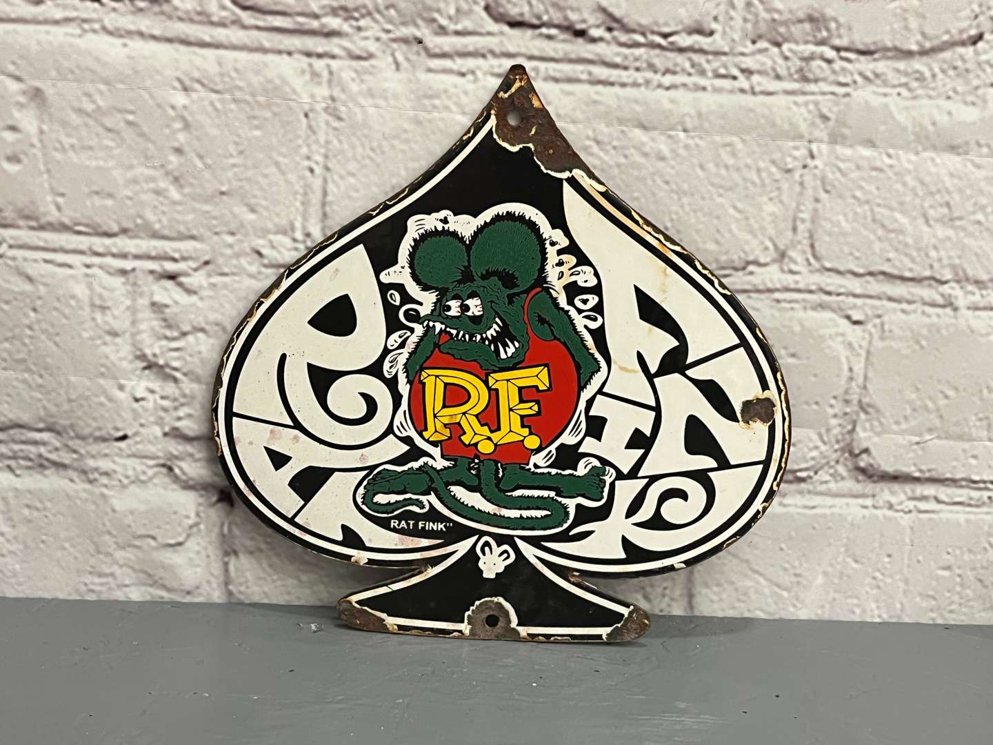 <p>Rat Fink Spade Enamel Sign</p>