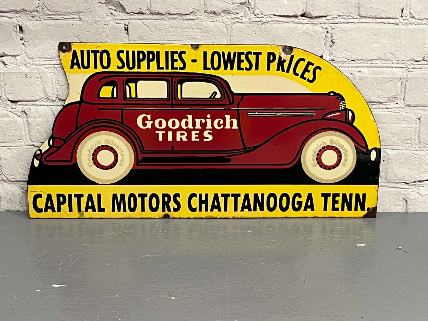 <p>Goodrich Tires Double Sided Enamel Sign</p>
