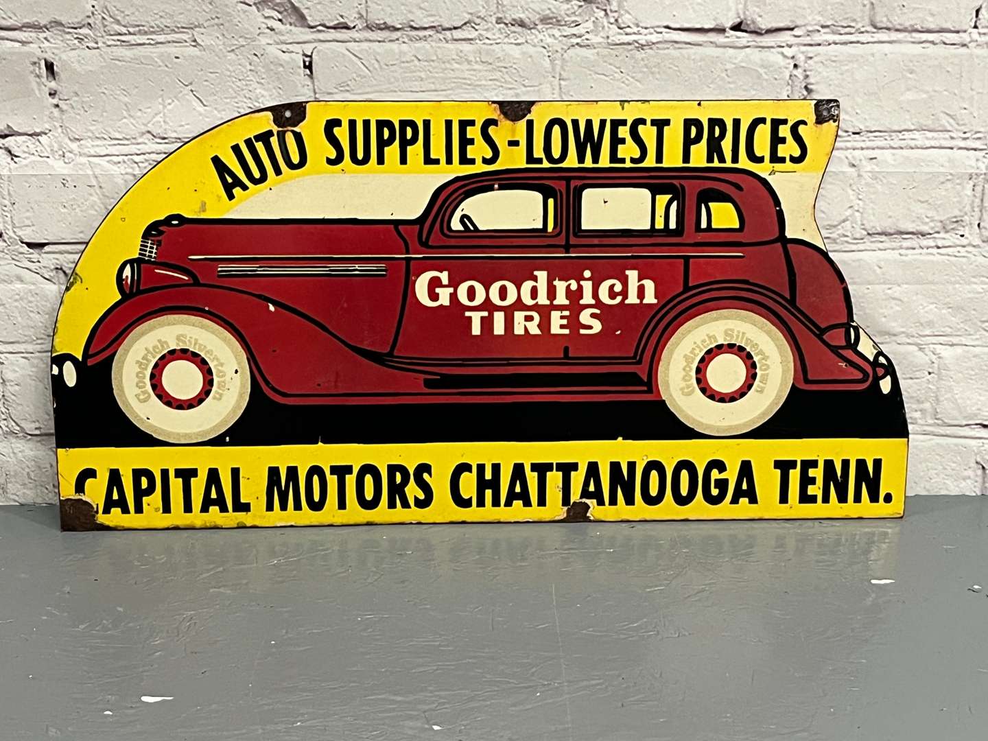 <p>Goodrich Tires Double Sided Enamel Sign</p>