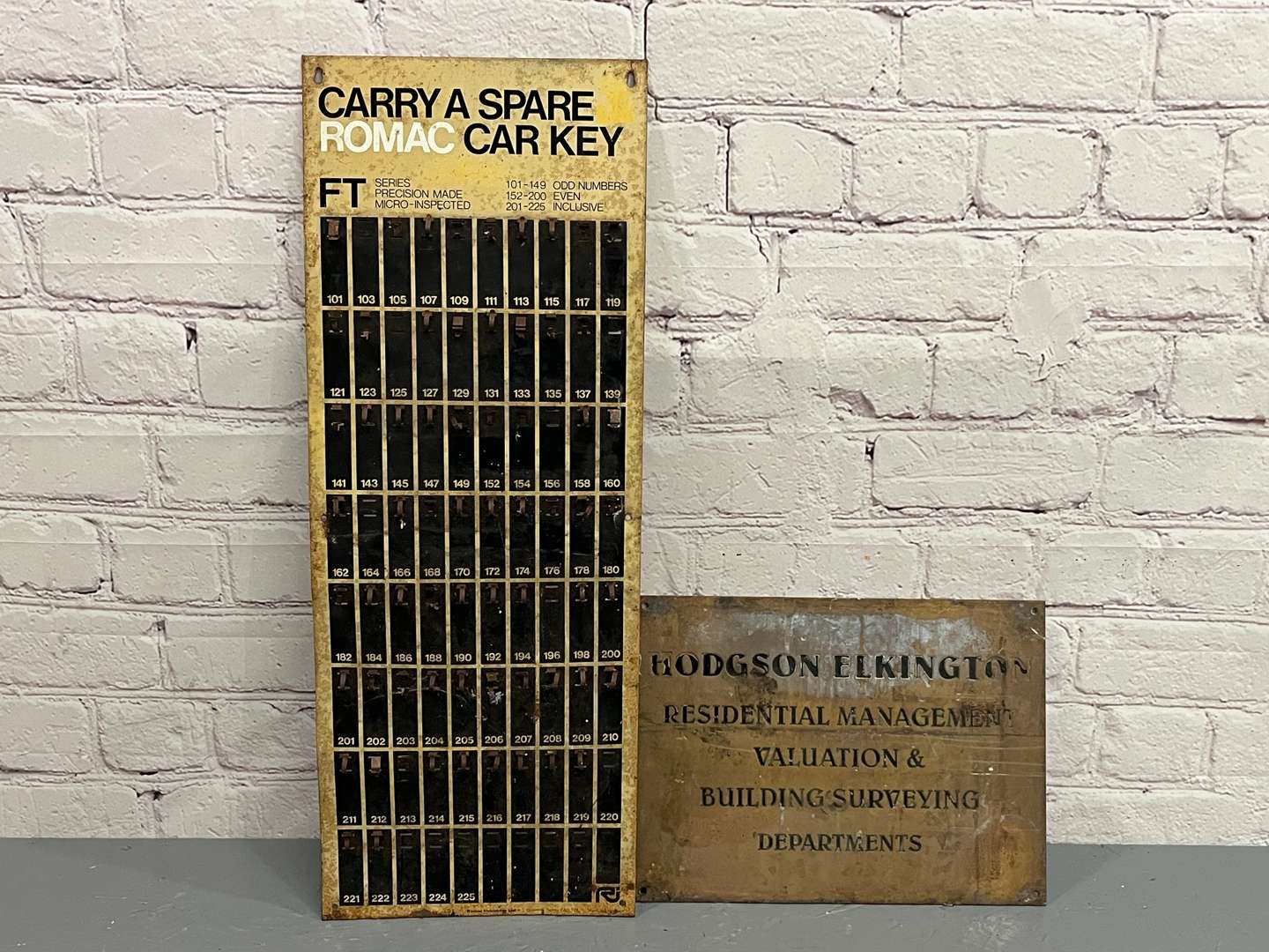 <p>Tin Romac Key Board and Bronze Residential Management Sign (2)</p>