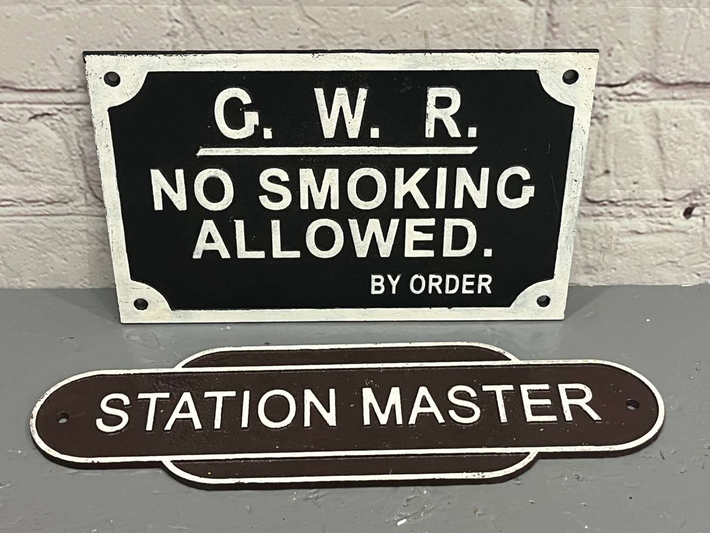 <p>G.W.R No Smoking and Station Master Cast Iron Signs&nbsp;</p>