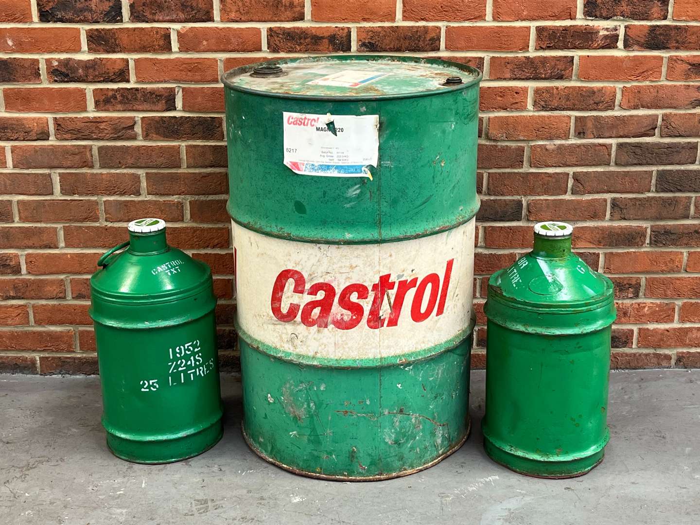 <p>Two Early Castrol Oil Cans and Drum (3)</p>
