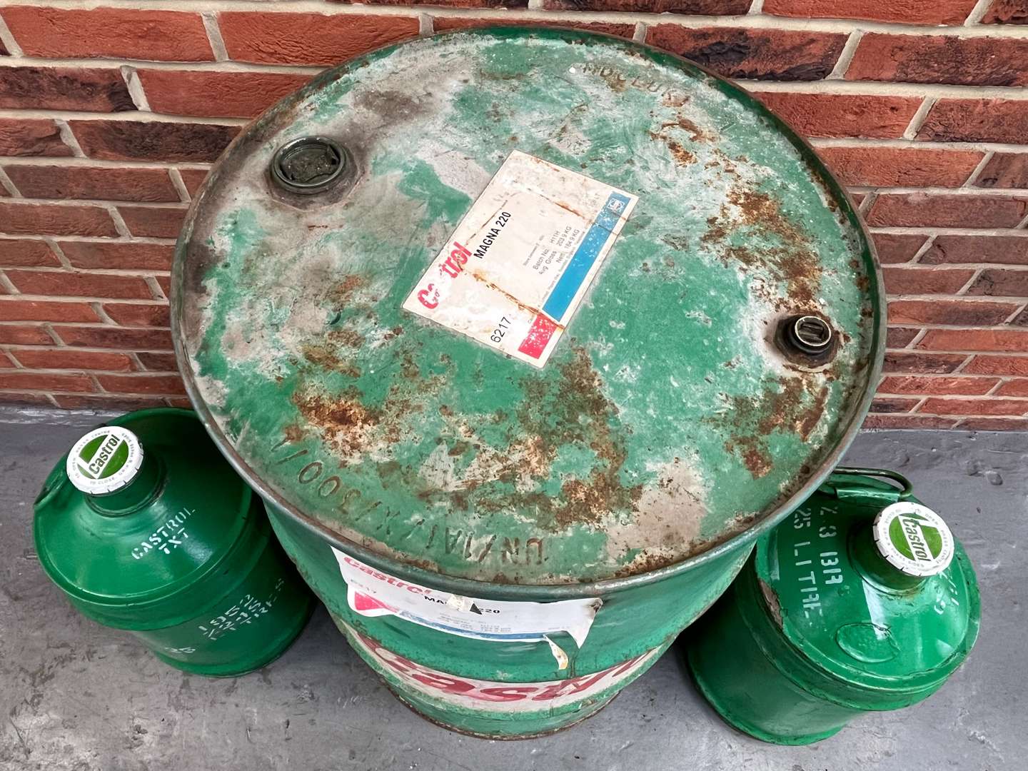 <p>Two Early Castrol Oil Cans and Drum (3)</p>