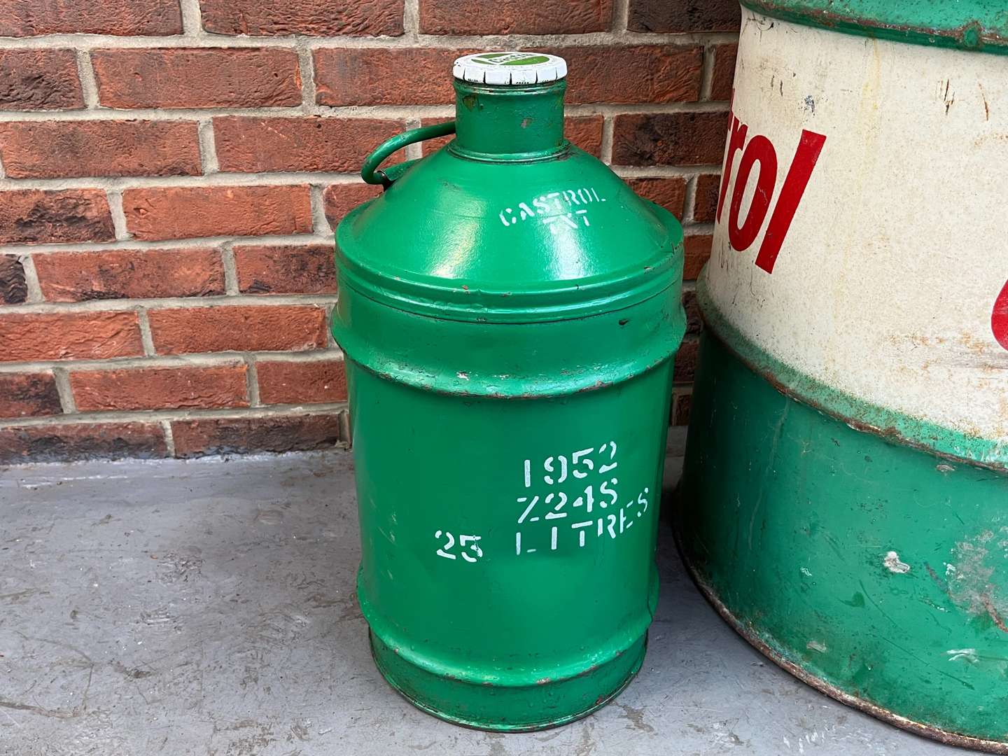 <p>Two Early Castrol Oil Cans and Drum (3)</p>