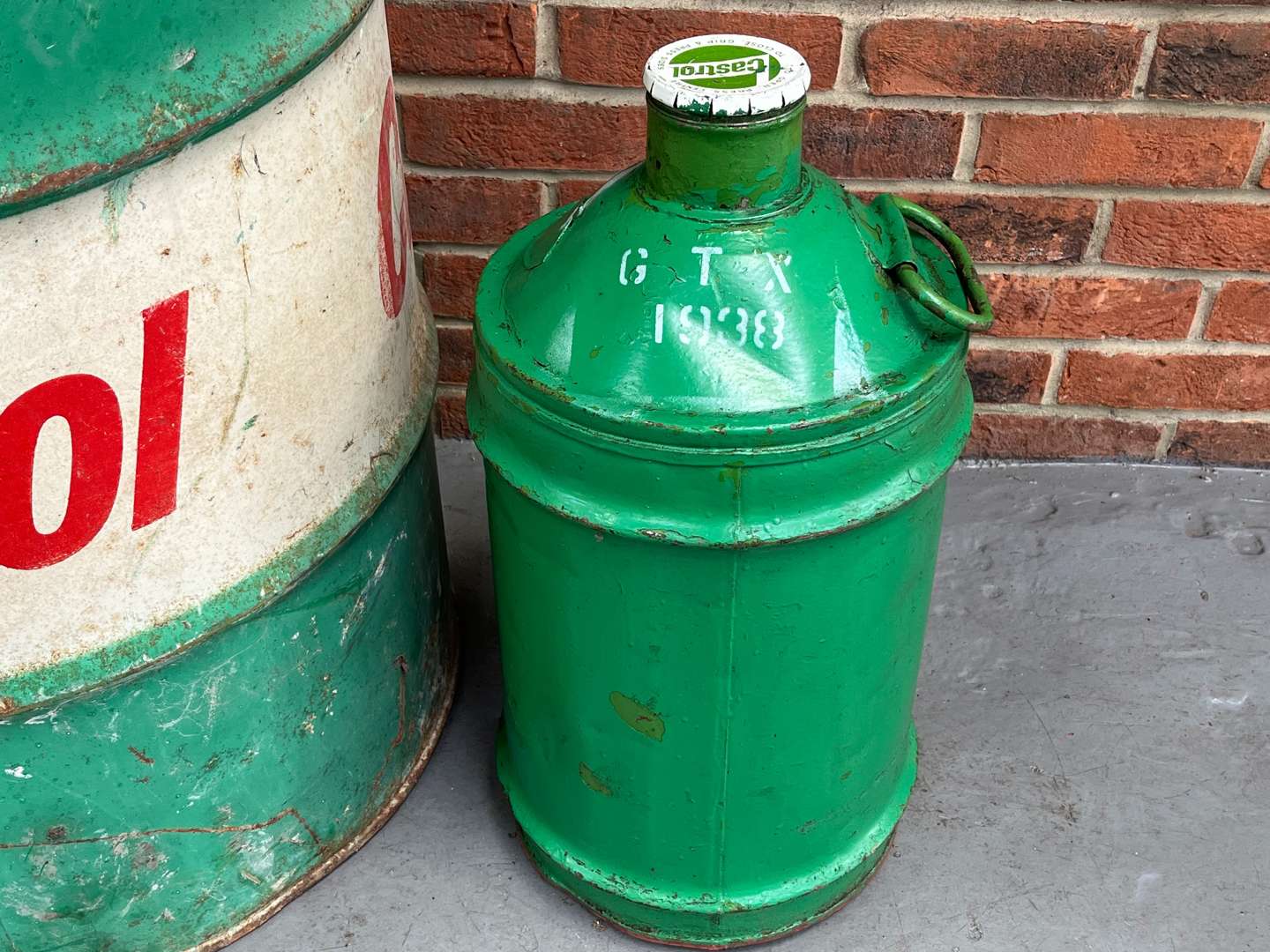 <p>Two Early Castrol Oil Cans and Drum (3)</p>