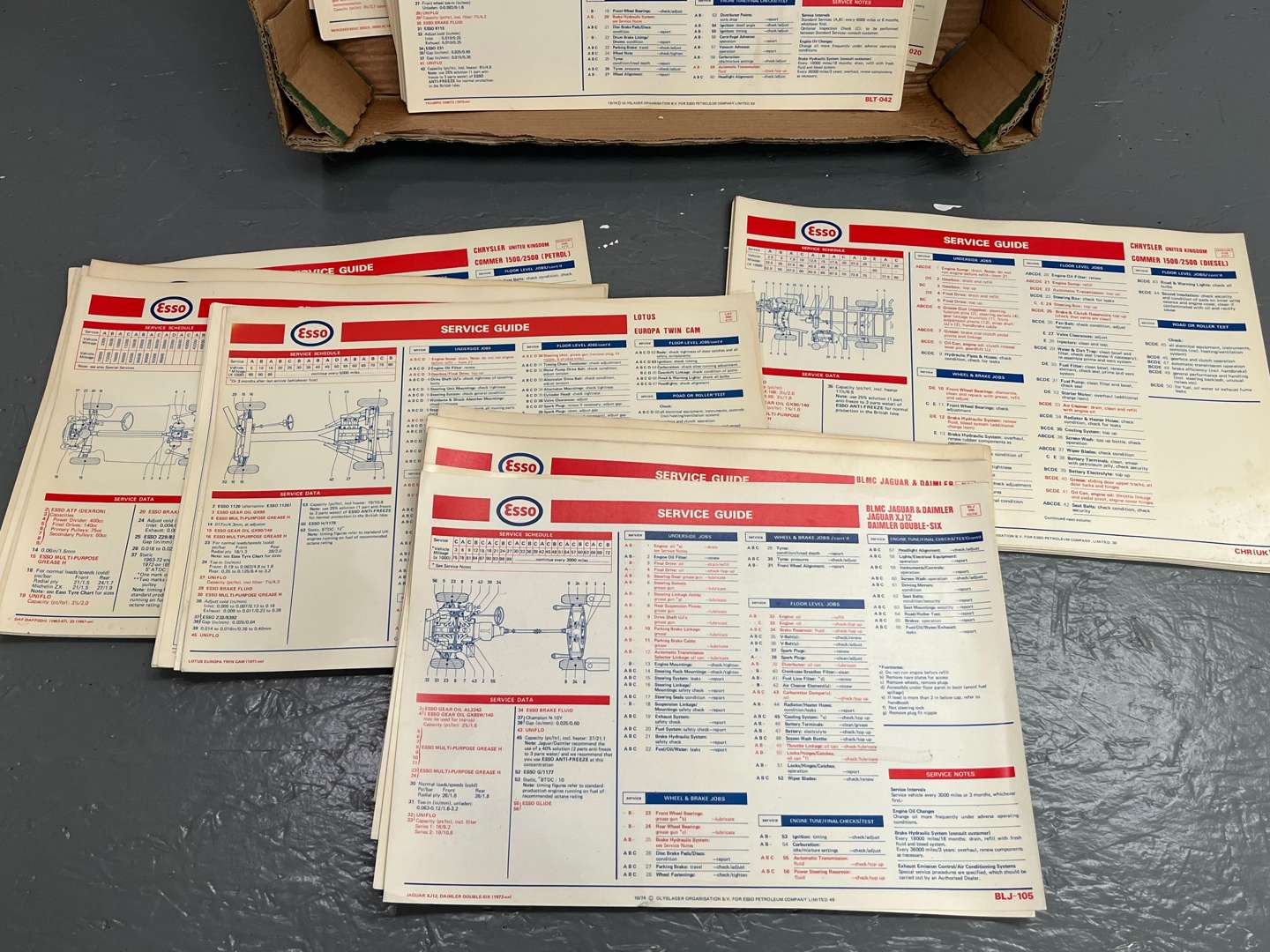 <p>Box Of Esso Service Sheets</p>