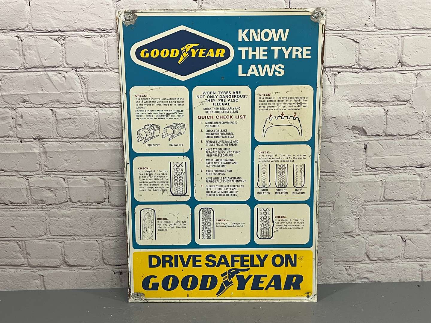 <p>Goodyear “Know The Tyre Laws” Tin Sign</p>