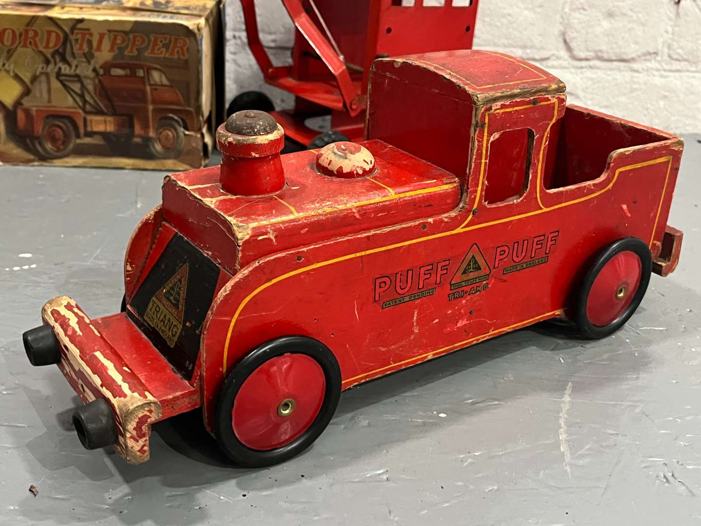 <p>Two Tri-ang Cranes, Boxed Mettoy Bedford Tipper Truck Etc</p>