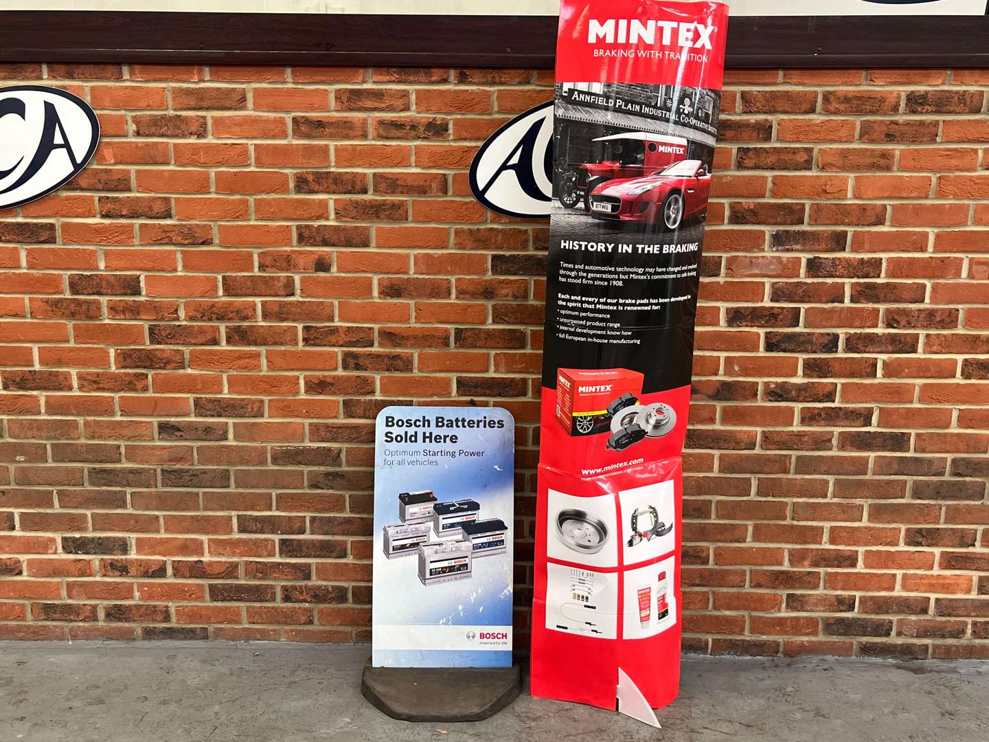 <p>Bosch Batteries and Mintex Braking With Tradition Dealership Signs (2)</p>