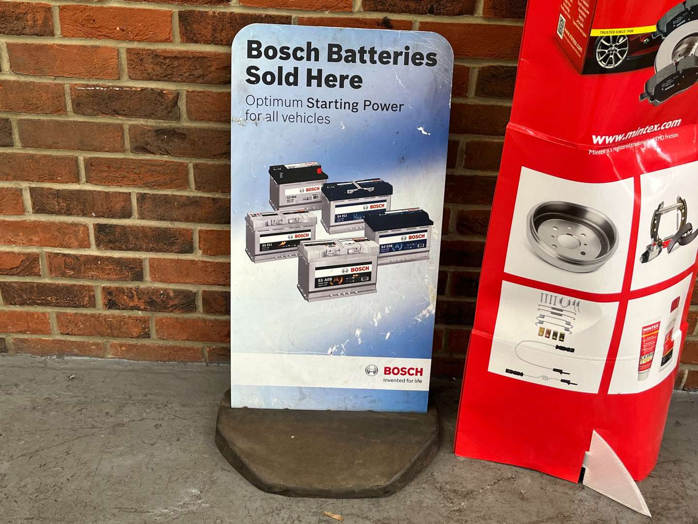 <p>Bosch Batteries and Mintex Braking With Tradition Dealership Signs (2)</p>