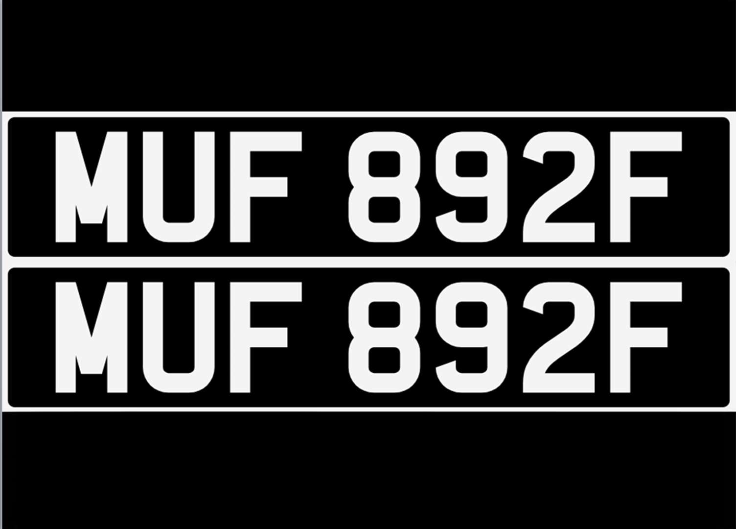 <p>&nbsp; MUF 892F Registration Number&nbsp;</p>