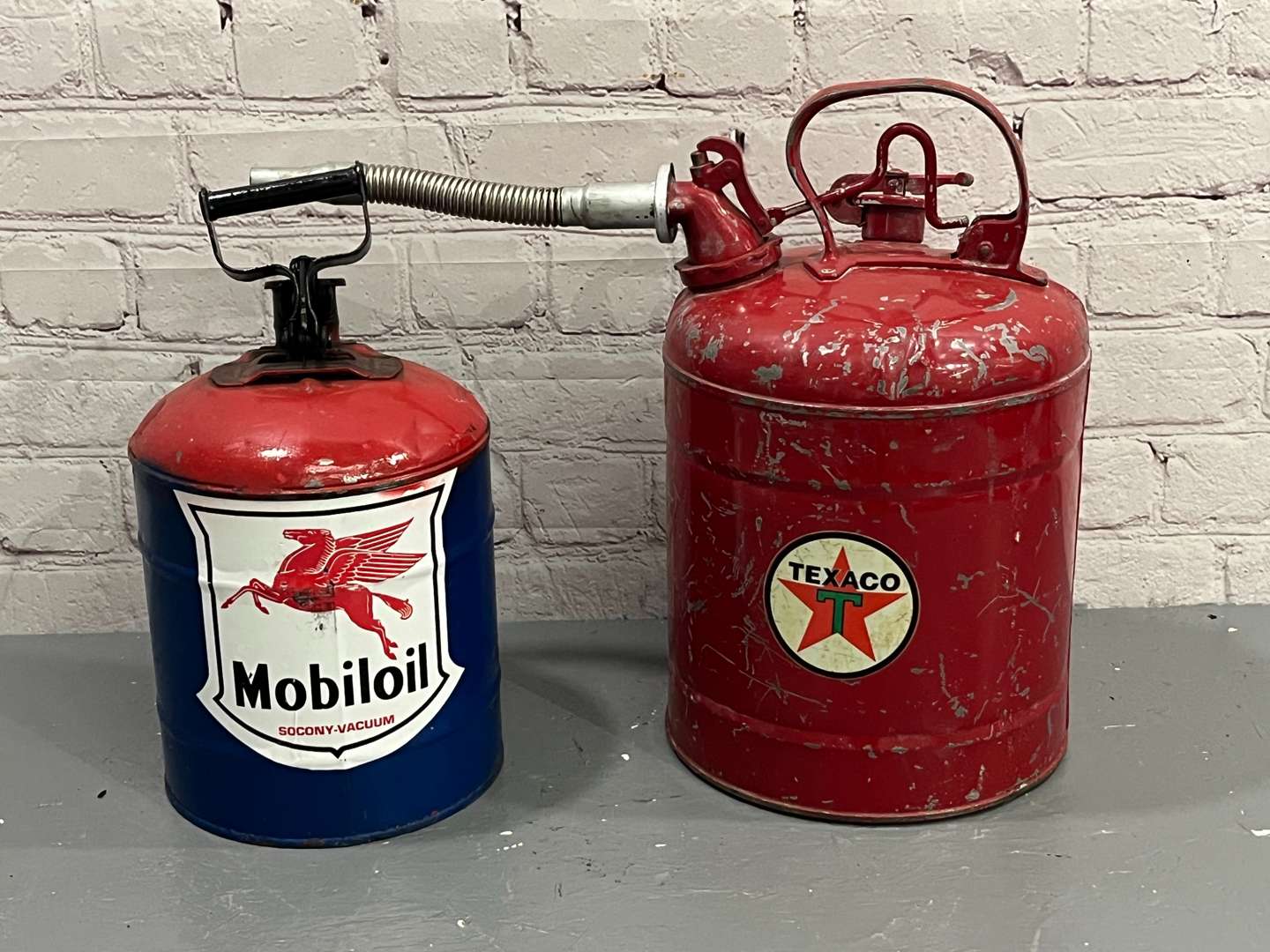 <p>Mobiloil and Texaco Fuel Cans</p>