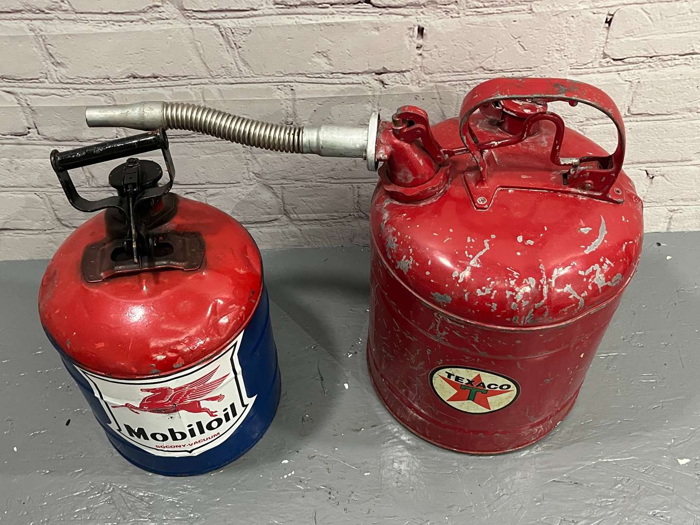 <p>Mobiloil and Texaco Fuel Cans</p>