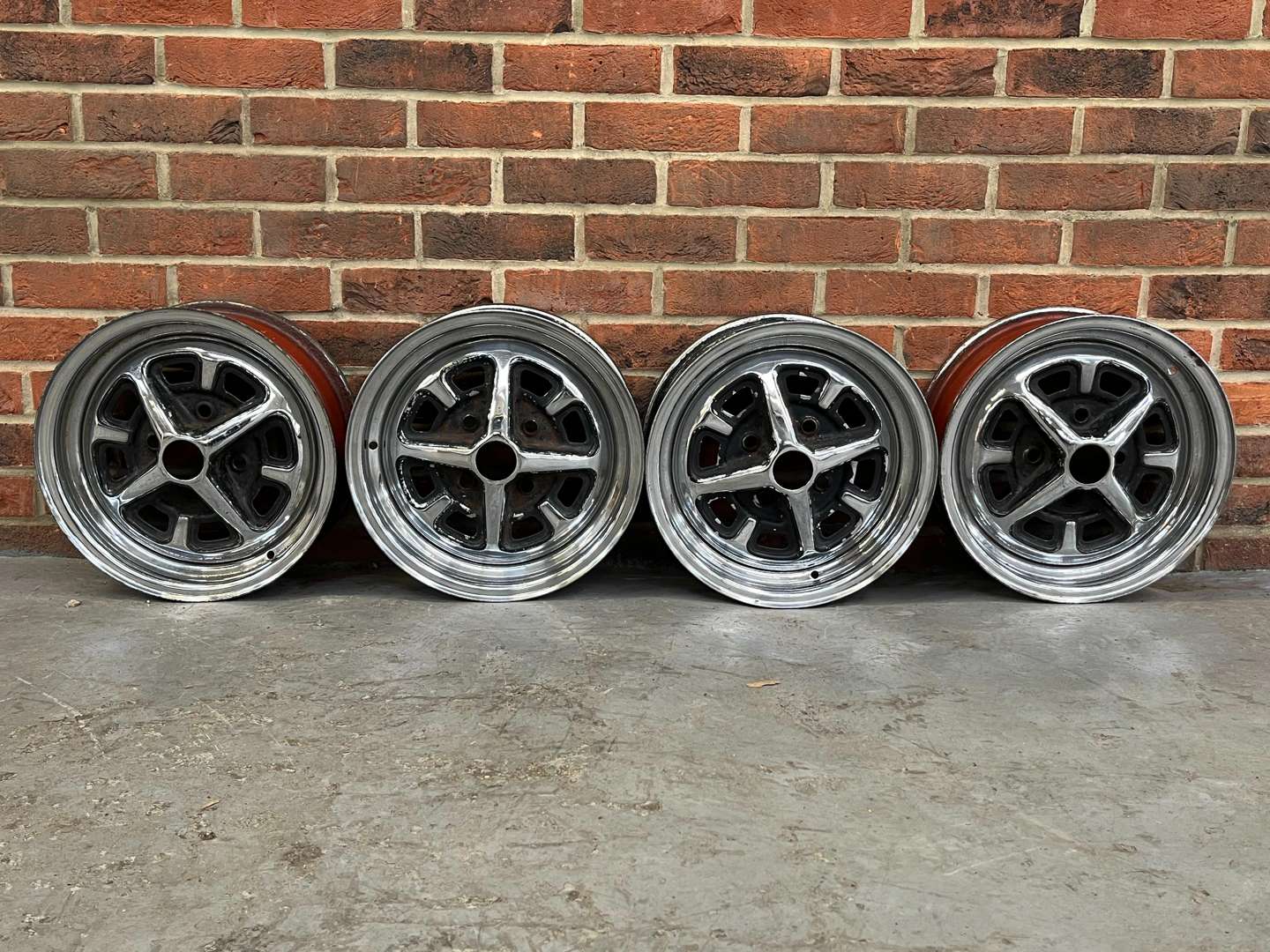 <p>Set Four Rostyle MGB Chrome Wheel Rims</p>