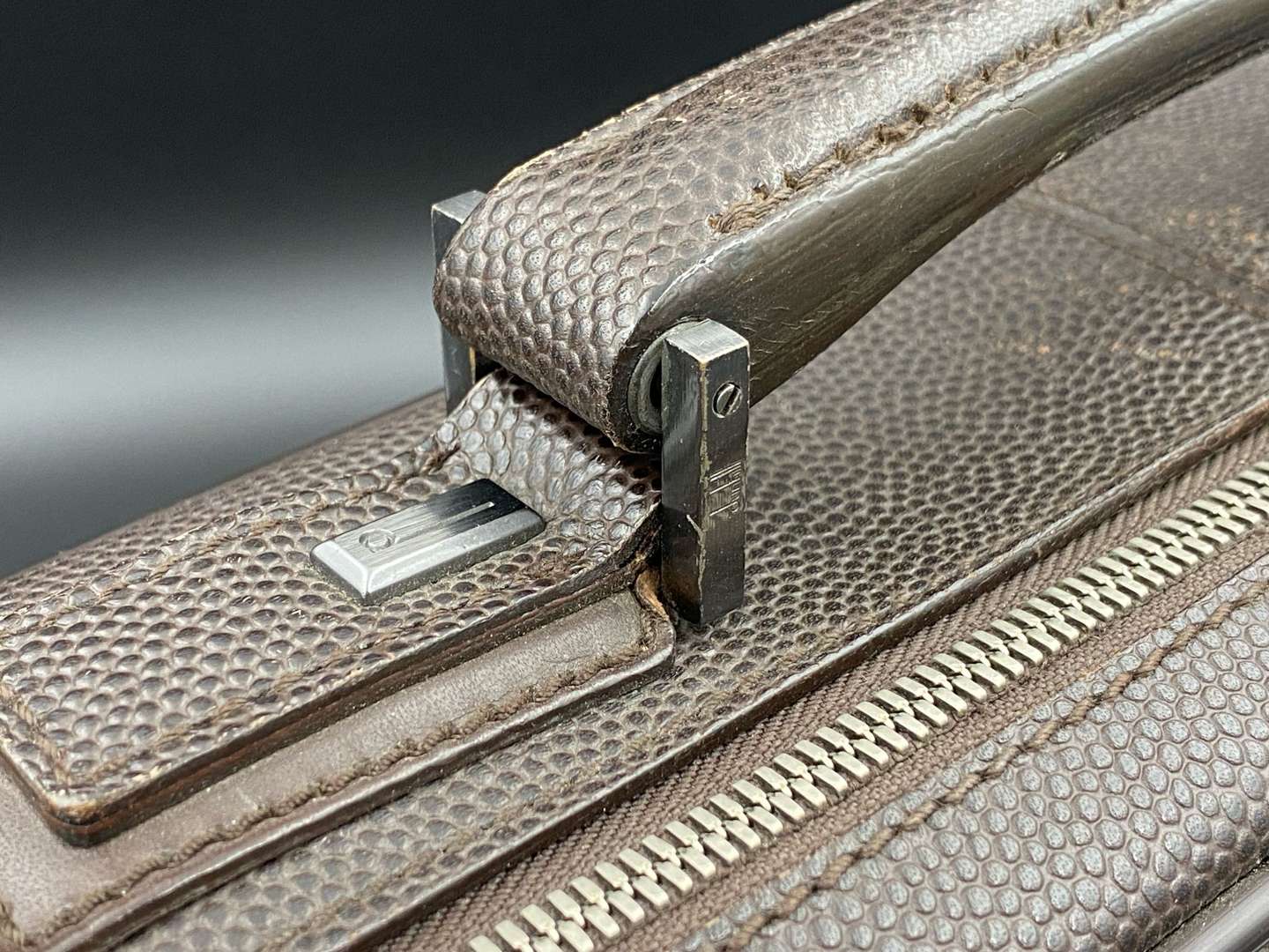 <p>DUNHILL, stitched brown leather and canvas business bag,&nbsp;</p>