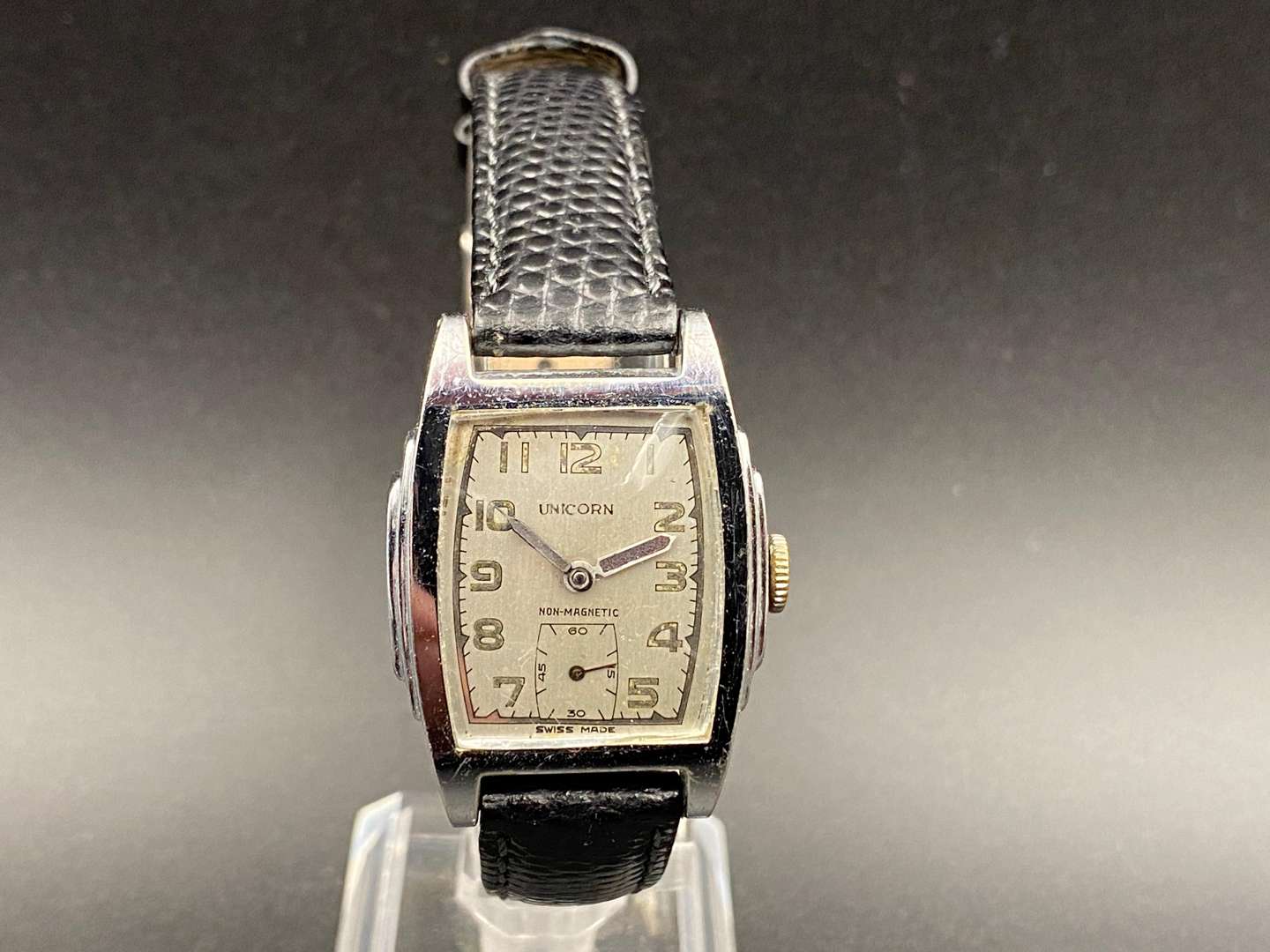 <p>UNICORN, 1940's stainless steel wristwatch,&nbsp;</p>
