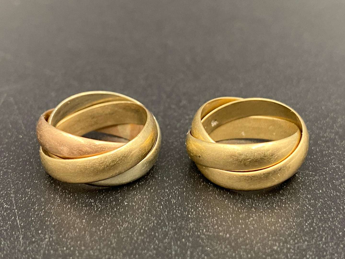 <p>2 x Russian Wedding Rings, triple bands, 9K</p>