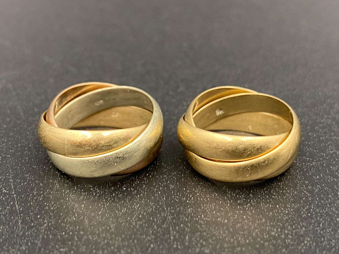 <p>2 x Russian Wedding Rings, triple bands, 9K</p>
