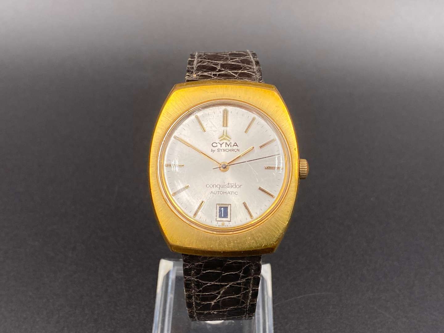 <p>CYMA by SYNCHRON, “Conquistador” a gold plated, automatic wristwatch, 58.001.44, 602611</p>