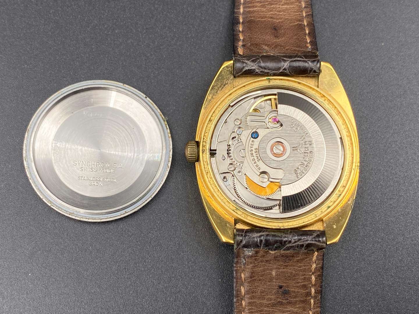 <p>CYMA by SYNCHRON, “Conquistador” a gold plated, automatic wristwatch, 58.001.44, 602611</p>