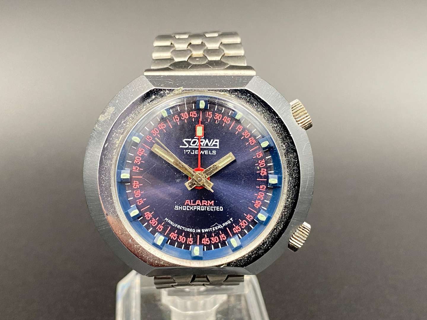 <p>SORNA, stainless steel alarm wristwatch, 1290,</p>