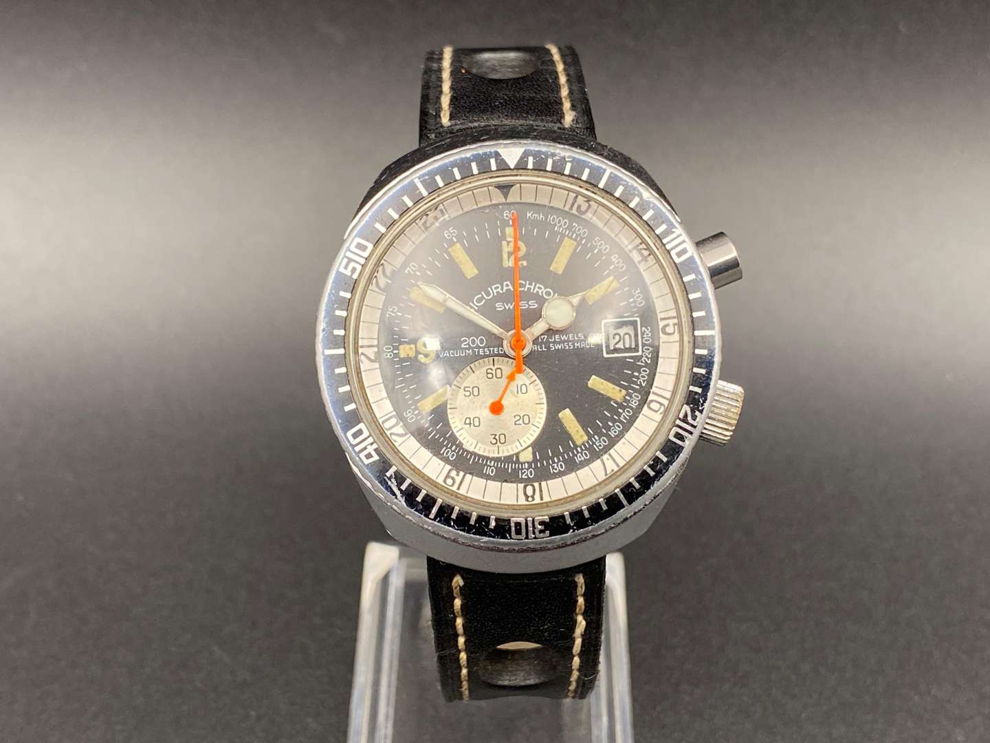 <p>SICURA, Chrono, stainless steel, single button chronograph wristwatch</p>